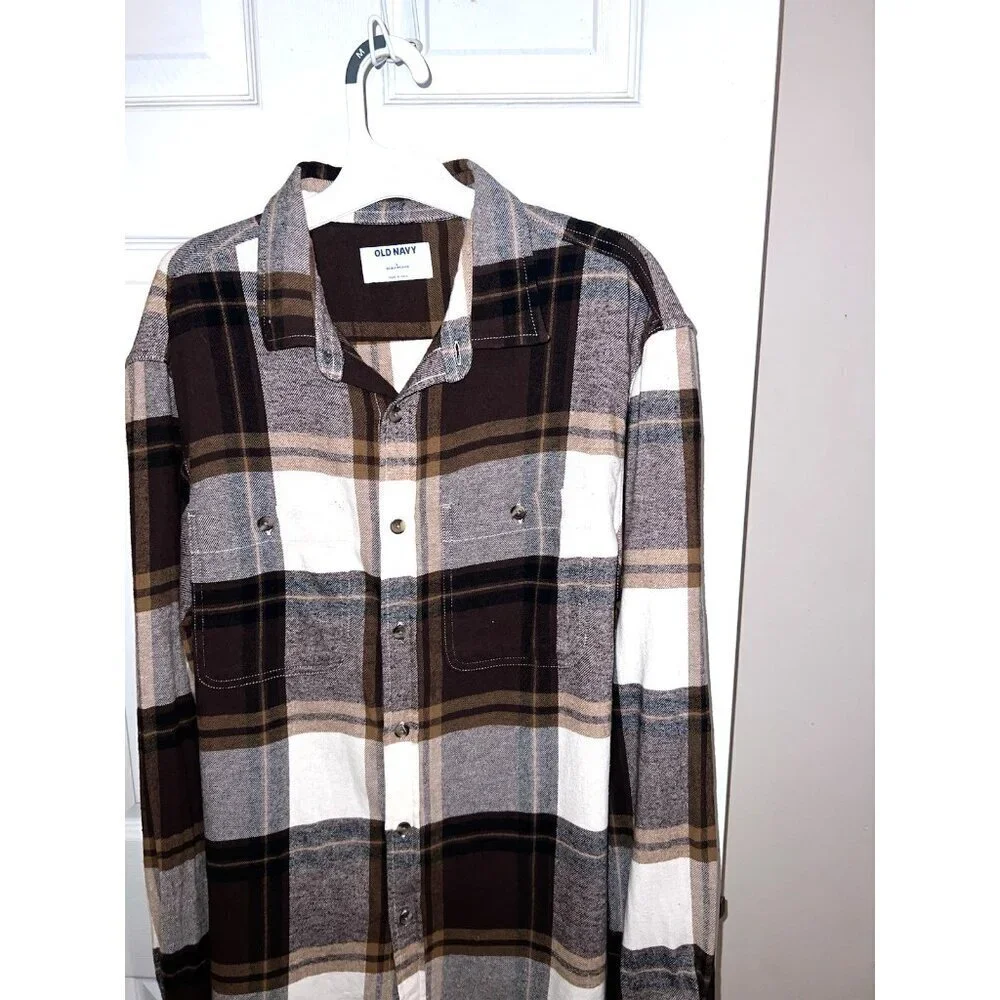 OLD NAVY Double-Brushed Women’s Flannel Plaid Button Long Sleeve Shirt Sz L